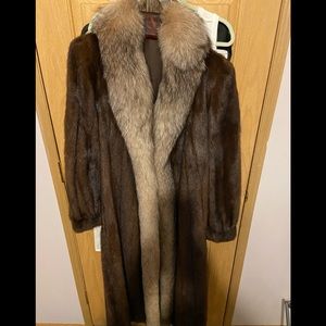 Mink and fox shawl collar real fur coat